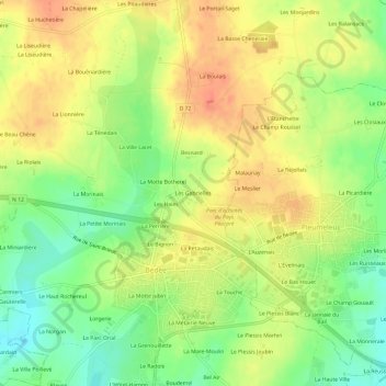 Mapa topográfico Les Gabrielles, altitud, relieve