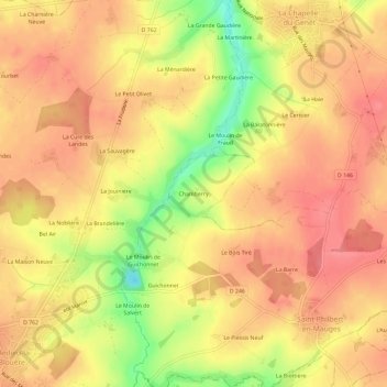 Mapa topográfico Chamberry, altitud, relieve
