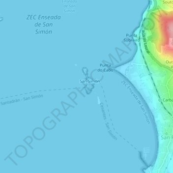 Mapa topográfico Praíña da Mina, altitud, relieve