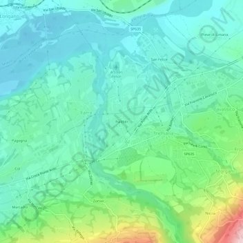 Mapa topográfico Pialdier, altitud, relieve