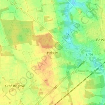 Mapa topográfico Helldiek, altitud, relieve