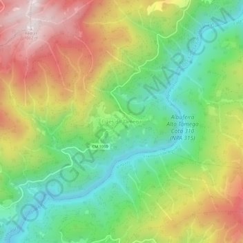 Mapa topográfico Fiães do Tâmega, altitud, relieve