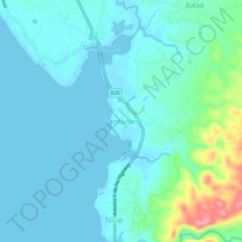 Mapa topográfico Lambusan, altitud, relieve