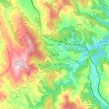 Mapa topográfico Becerreá, altitud, relieve