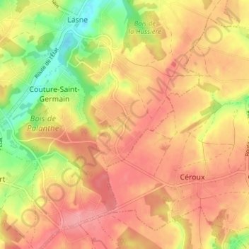 Mapa topográfico Beaumont, altitud, relieve