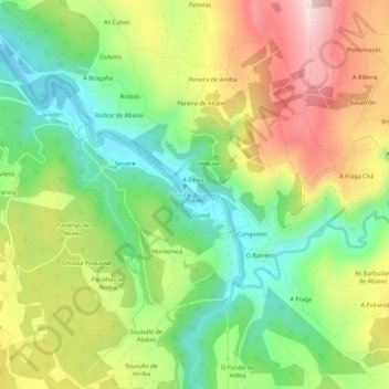 Mapa topográfico Aranga, altitud, relieve
