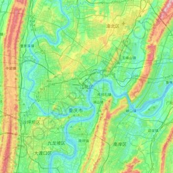 Mapa topográfico Jiangbei, altitud, relieve