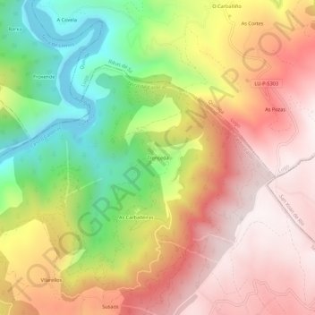 Mapa topográfico Tronceda, altitud, relieve