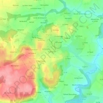 Mapa topográfico Guérignan, altitud, relieve