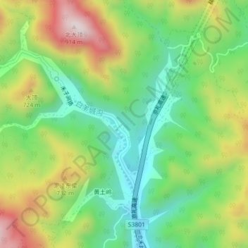 Mapa topográfico 白羊沟, altitud, relieve