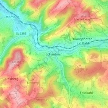 Mapa topográfico Schimborn, altitud, relieve