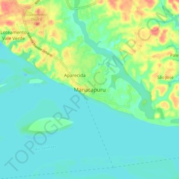 Mapa topográfico Manacapuru, altitud, relieve
