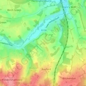 Mapa topográfico Broad Green, altitud, relieve