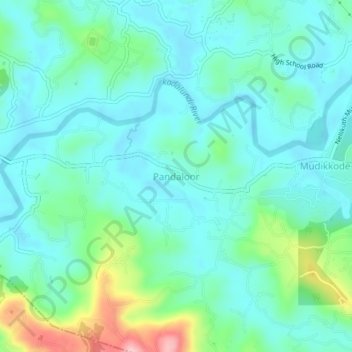 Mapa topográfico Pandaloor, altitud, relieve