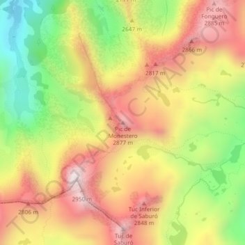 Mapa topográfico Pic de Monestero, altitud, relieve
