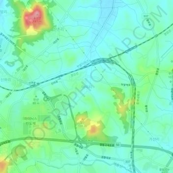 Mapa topográfico 아미리, altitud, relieve