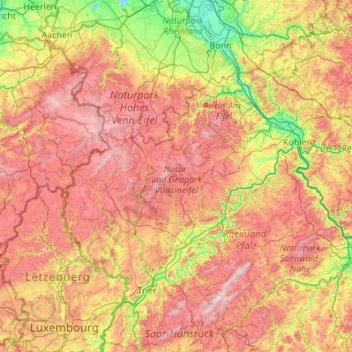 Mapa topográfico Vulkaneifel, altitud, relieve