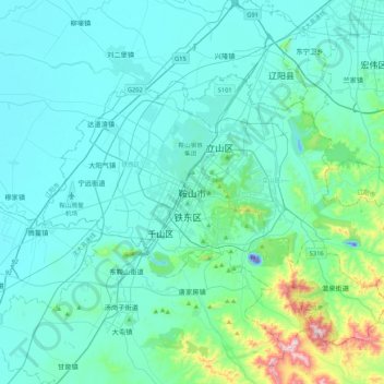 Mapa topográfico Anshan, altitud, relieve