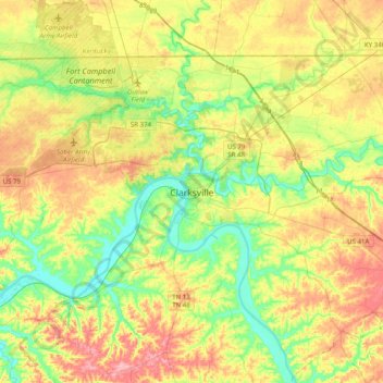 Mapa topográfico Clarksville, altitud, relieve