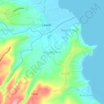 Mapa topográfico Bugaan West, altitud, relieve