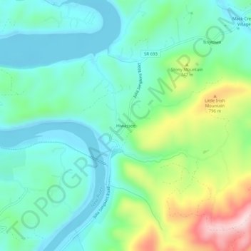 Mapa topográfico Hiwassee, altitud, relieve