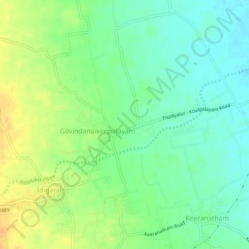 Mapa topográfico Athipalayam, altitud, relieve