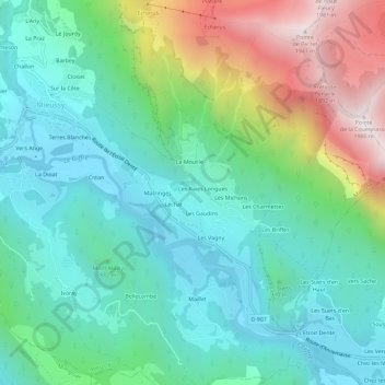 Mapa topográfico Déchamp, altitud, relieve
