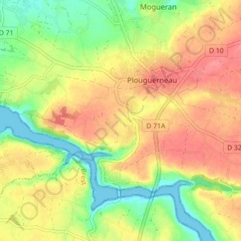 Mapa topográfico Kergonvel, altitud, relieve