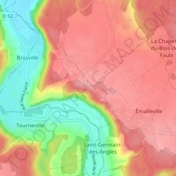 Mapa topográfico Les Bruyères, altitud, relieve