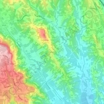 Mapa topográfico Manzana, altitud, relieve