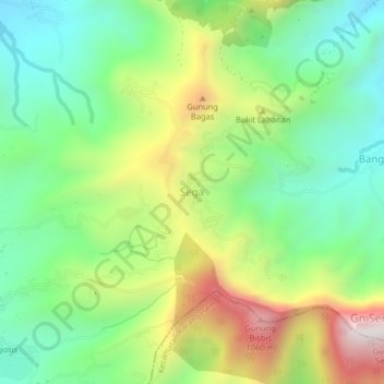 Mapa topográfico Sega, altitud, relieve
