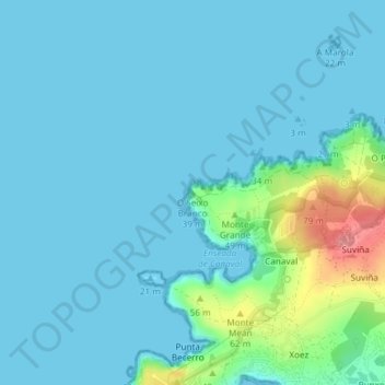 Mapa topográfico O Seixo Branco, altitud, relieve
