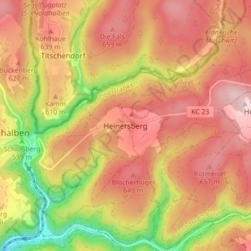 Mapa topográfico Heinersberg, altitud, relieve