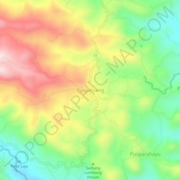 Mapa topográfico Puspahiang, altitud, relieve