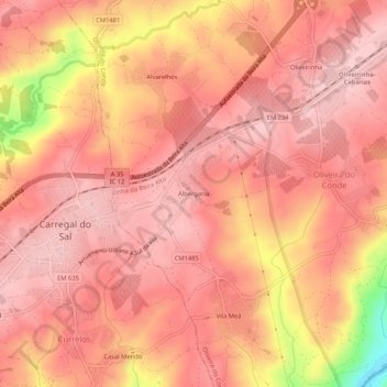 Mapa topográfico Albergaria, altitud, relieve