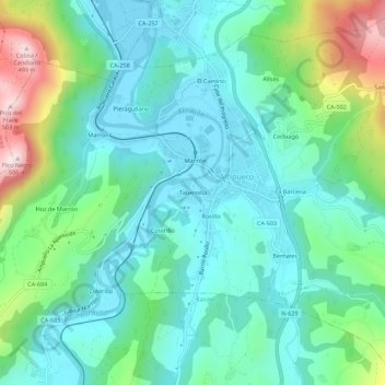Mapa topográfico Tabernilla, altitud, relieve