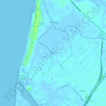 Mapa topográfico Ranch, altitud, relieve