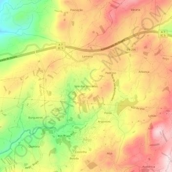 Mapa topográfico Vale das Vessadas, altitud, relieve