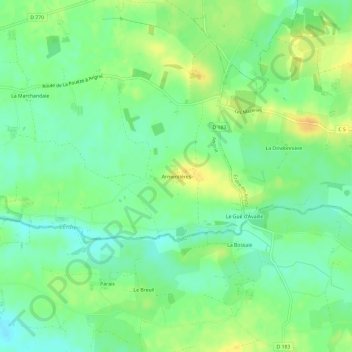 Mapa topográfico Armentières, altitud, relieve