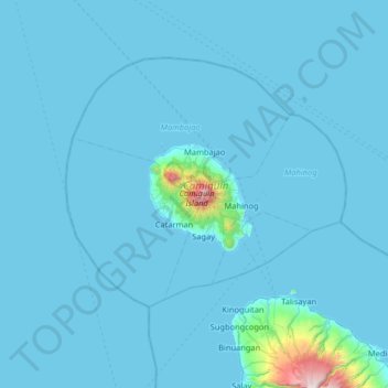 Mapa topográfico Camiguin Island, altitud, relieve