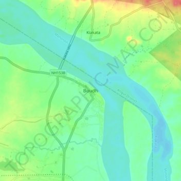 Mapa topográfico Boudh, altitud, relieve