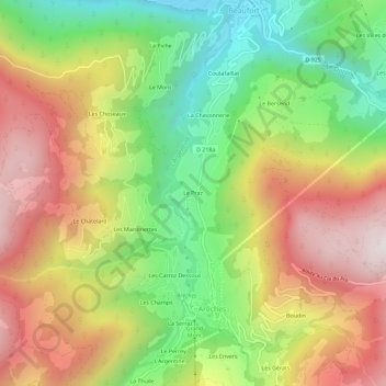 Mapa topográfico Le Praz, altitud, relieve