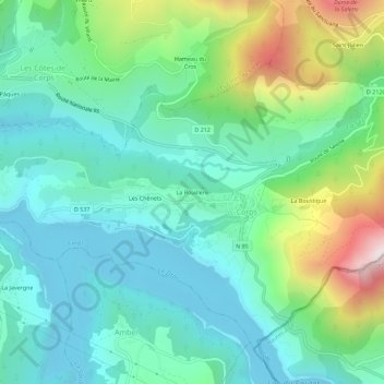 Mapa topográfico La Rouillère, altitud, relieve