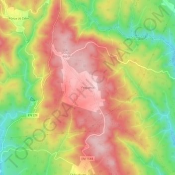 Mapa topográfico Felgueira, altitud, relieve