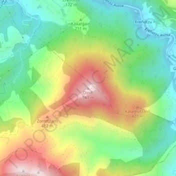 Mapa topográfico Oindi, altitud, relieve
