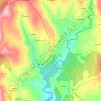Mapa topográfico Forcarei, altitud, relieve