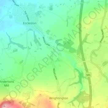 Mapa topográfico Heskin Green, altitud, relieve