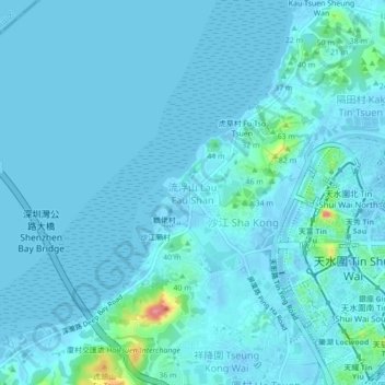 Mapa topográfico Lau Fau Shan, altitud, relieve