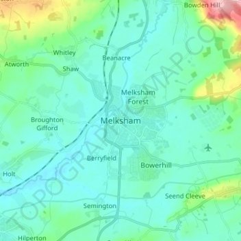 Mapa topográfico Melksham, altitud, relieve