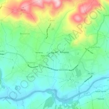 Mapa topográfico Frecheiro, altitud, relieve